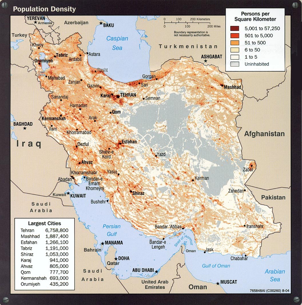 Densidad de población en Irán – Recortes de Oriente Medio
